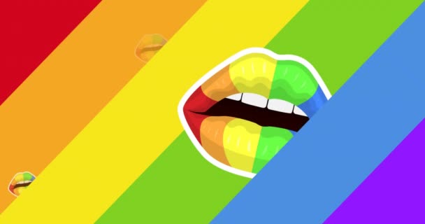 彩虹唇在彩虹背景上的动画 庆祝和数字接口概念 数字生成的视频 — 图库视频影像