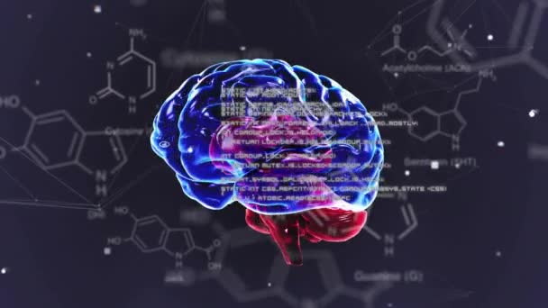 Animering Databehandling Över Mänsklig Hjärna Mörk Bakgrund Globalt Vetenskaps Affärs — Stockvideo