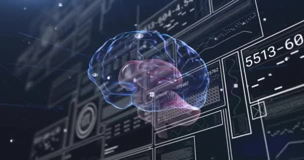 Animacja Ludzkiego Mózgu Przetwarzanie Danych Globalna Nauka Badania Naukowe Połączenia — Wideo stockowe