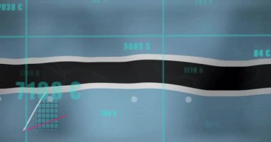 Botswana bayrağı üzerinde çubuk grafik işleme verilerinin animasyonu. Ulusal ekonomi, seyahat, veri, finans, dijital arayüz, iş ve iletişim, dijital olarak oluşturulmuş video.