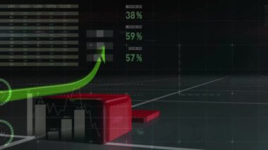 Siyah arka planda finansal veri işleme animasyonu. Küresel finansman, iş hesaplama ve dijital arayüz kavramı dijital olarak oluşturulmuş video.