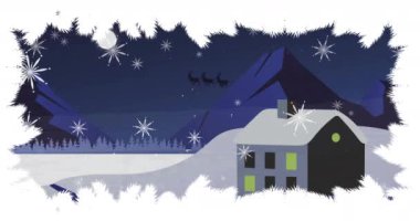 Noel kış manzarasına yağan kar animasyonu. Noel, şenlik, kutlama ve gelenek konsepti dijital olarak oluşturuldu.