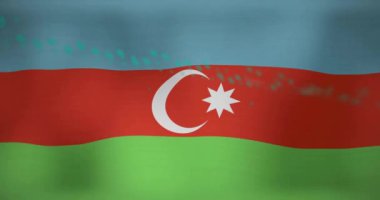 Azerbaijan bayrağı üzerinde grafik ve işlem verilerinin animasyonu. Ulusal ekonomi, seyahat, veri, finans, dijital arayüz, iş ve iletişim, dijital olarak oluşturulmuş video.