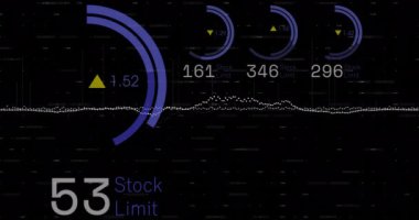Siyah arkaplanda veri işleme animasyonu. Küresel teknoloji, bilgisayar ve dijital arayüz kavramı dijital olarak oluşturulmuş video.