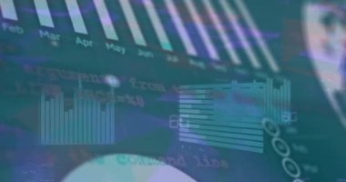 Finansal veri işleme animasyonu ve koyu arkaplan üzerinde 6G metin. Küresel finans, iş, bağlantılar, hesaplama ve veri işleme kavramı dijital olarak oluşturulmuş video.