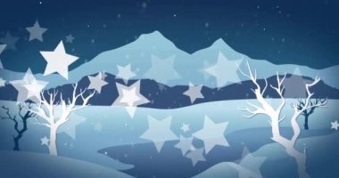 Noel kış manzarasına yağan kar animasyonu. Noel, şenlik, kutlama ve gelenek konsepti dijital olarak oluşturuldu.