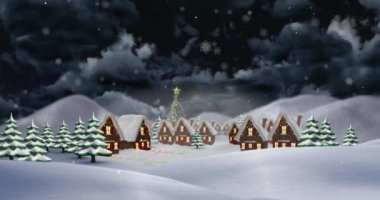 Kış manzarasına yağan kar animasyonu. Noel, şenlik, kutlama ve gelenek konsepti dijital olarak oluşturuldu.