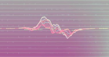 Şebeke üzerinde istatistik ve veri işleme animasyonu. Küresel iş, finans, bağlantılar, hesaplama ve veri işleme kavramı dijital olarak oluşturulmuş video.