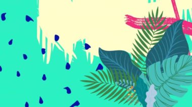 Yaprakların soyut ve enerjik desenler üzerinde canlandırılması. Doğa, renk ve şablon konsepti dijital olarak oluşturulmuş video.