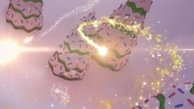 Kayan yıldız ve kış manzarasının animasyonu. Noel, şenlik, kutlama ve gelenek konsepti dijital olarak oluşturuldu.