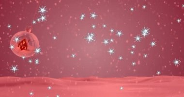 Kış manzarasında Noel 'in üzerine düşen kar animasyonu. Noel, şenlik, kutlama ve gelenek konsepti dijital olarak oluşturuldu.