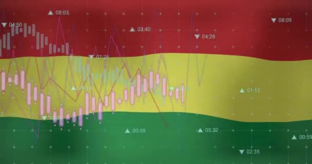 Animacja Wykresów Przetwarzających Dane Nad Flagą Boliwii Gospodarka Narodowa Podróże — Wideo stockowe