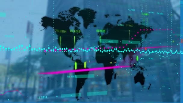 Animación Del Procesamiento Datos Financieros Través Del Mapa Construcción Del — Vídeo de stock