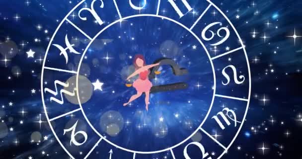 Animazione Segno Stella Vergine Ruota Zodiacale Cielo Stellato Notturno Oroscopo — Video Stock