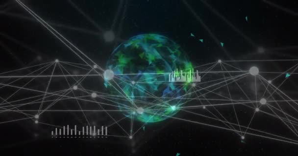 Animazione Rete Connessioni Con Diagrammi Globo Forme Tecnologia Globale Concetto — Video Stock