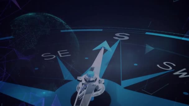 Animering Magnetisk Nål Kompass Passerar Riktningar Och Pekar Mot Norr — Stockvideo