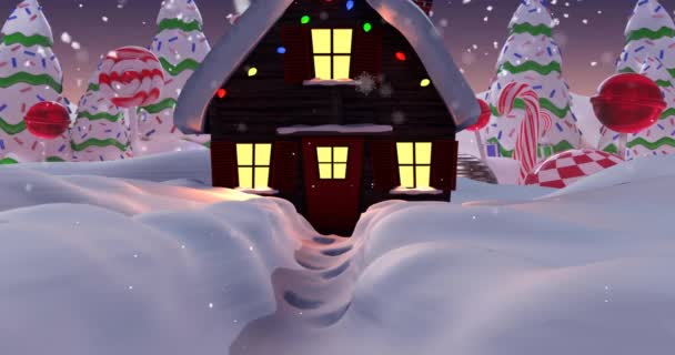 Animación Nieve Cayendo Sobre Paisaje Invierno Navidad Navidad Festividad Celebración — Vídeos de Stock