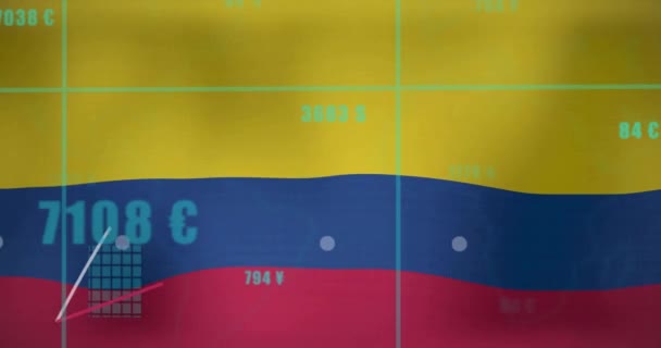 Animazione Del Grafico Barre Dei Dati Elaborazione Bandiera Della Colombia — Video Stock