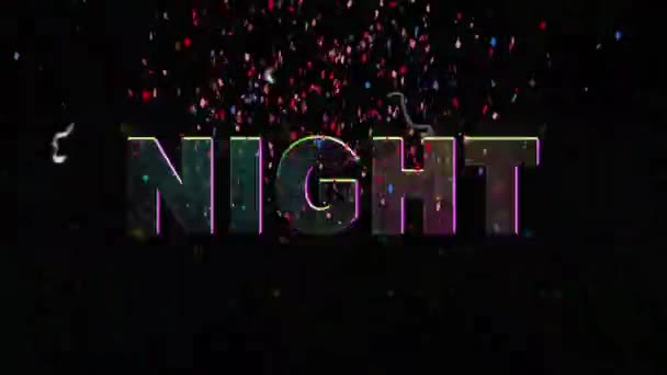 Animation Confetti Falling Halloween Night Text Vhs Glitch Effect Background — Stock Video