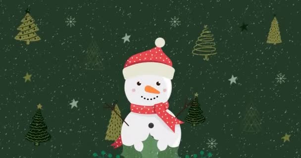 배경에 크리스마스 장식과 눈사람에 떨어지는 애니메이션 크리스마스 디지털 방식으로 비디오 — 비디오