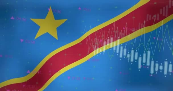 コンゴの民主共和国の旗上のデータを処理するグラフのアニメーション 国家経済 データ デジタル インターフェイス ビジネスおよびコミュニケーション デジタル生成されたビデオ — ストック動画