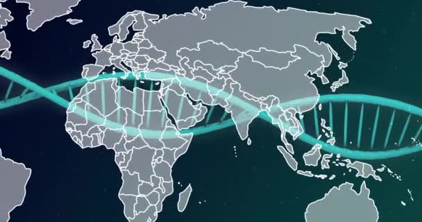Animation Dna Strand World Map Παγκόσμια Έννοια Της Επιστήμης Της — Αρχείο Βίντεο