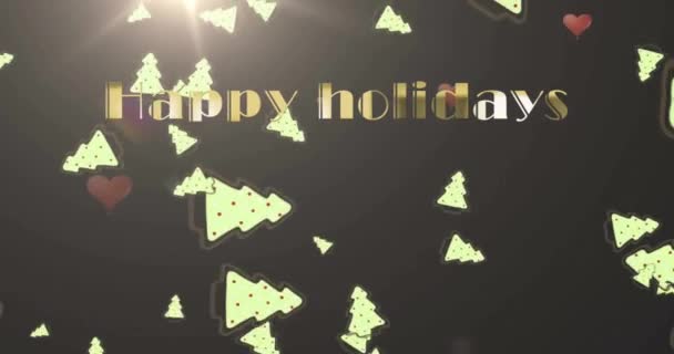 Animace Šťastných Svátků Text Přes Vánoční Stromky Pádu Vánoce Slavnost — Stock video