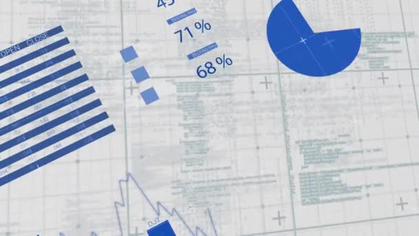灰色背景下网格上财务数据处理的动画化 全球金融 计算和数据处理概念 — 图库视频影像