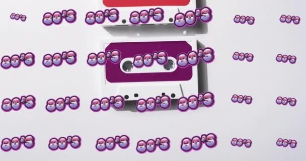 Animation 80S Texts Tape White Background Technology Retro Music Concept — Stock Video