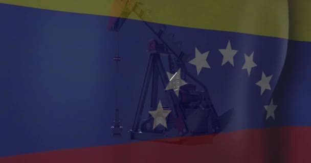 Animazione Della Piattaforma Petrolifera Bandiera Venezuela Concetto Finanza Globale Business — Video Stock
