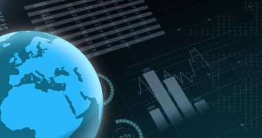 Fotokopi alanı ile küresel finansmanın dijital bir temsili. Dünya ekonomilerinin birbirine bağlılığını vurgulayan, borsa verilerinin yer aldığı bir küreye sahiptir..
