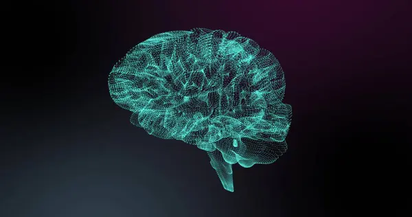 Εικόνα Του Λαμπερού Μπλε Ανθρώπινου Εγκεφάλου Που Περιστρέφεται Μαύρο Φόντο — Φωτογραφία Αρχείου