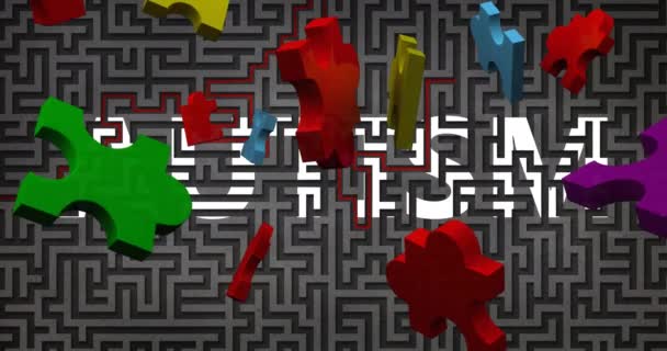 Animație Piese Puzzle Care Încadrează Peste Textul Autismului Labirintul Conceptul — Videoclip de stoc