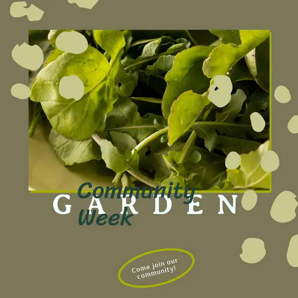 Composition of community garden week text over plant leaves. Community garden week, gardening and leisure time concept digitally generated image.
