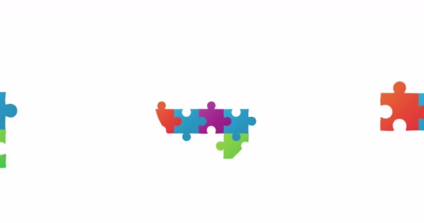 Animation Heart Multicoloured Puzzle Pieces White Background Autism Awareness Month — Stock Video