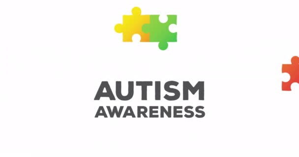 Animáció Autizmus Tudatosság Hónap Szöveg Puzzle Darab Fehér Háttér Autizmus — Stock videók