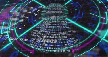 Siyah arkaplan üzerindeki veri işleme alanının görüntüsü. Küresel iş, bilgisayar ve dijital arayüz kavramı dijital olarak oluşturulmuş görüntü.