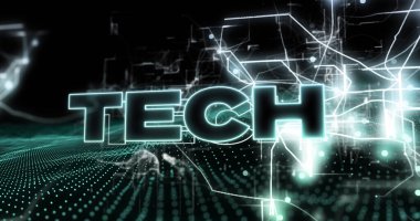 Siyah arkaplandaki noktalar üzerinden teknik metin görüntüsü. Sosyal medya ve dijital arayüz konsepti dijital olarak oluşturuldu.