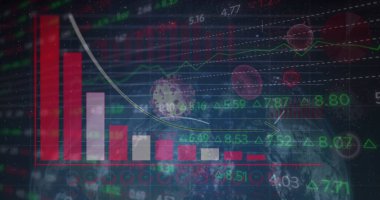 Küresel dönüşlü istatistikleri gösteren dijital arayüz görüntüsü. Dijital arayüz ve küresel iş, dijital olarak oluşturulmuş görüntü