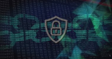 Bağlantı ve veri işleme ağına karşı güvenlik asma kilit ve zincir simgeleri. siber güvenlik ve teknoloji kavramı