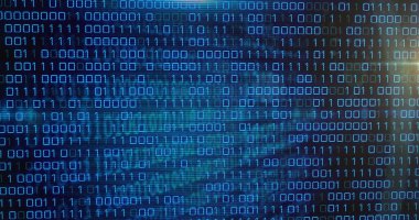 Karanlık arka planda veri işleme resmi. Küresel bağlantılar, veri işleme ve dijital arayüz konsepti dijital olarak oluşturulmuş resim.