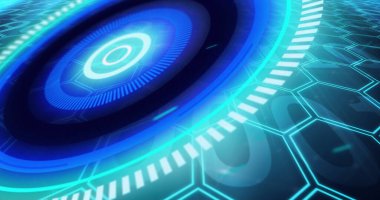 Siyah arkaplan üzerinden tarama ve veri işleme resmi. Küresel iş, bilgisayar ve dijital arayüz kavramı dijital olarak oluşturulmuş görüntü.