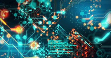 Koyu arkaplanda veri işleme resmi. Sosyal medya ve dijital arayüz konsepti dijital olarak oluşturuldu.