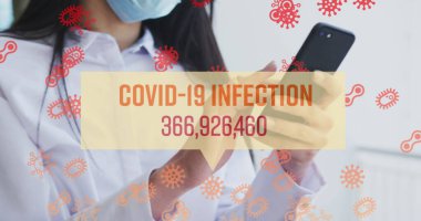 Yüz maskesi takmış bir kadın için enfeksiyon kapmış. Coronavirus covid 19 salgını sırasında sağlık ve koruma dijital olarak üretilen görüntü