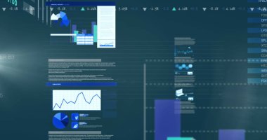 Karanlık arka planda finansal veri işleme resmi. Küresel iş, finans, hesaplama ve veri işleme kavramı dijital olarak oluşturulmuş görüntü.