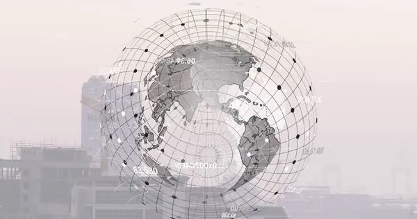 Bild Von Globen Über Dem Stadtbild Globale Verbindungen Datenverarbeitung Und — Stockfoto