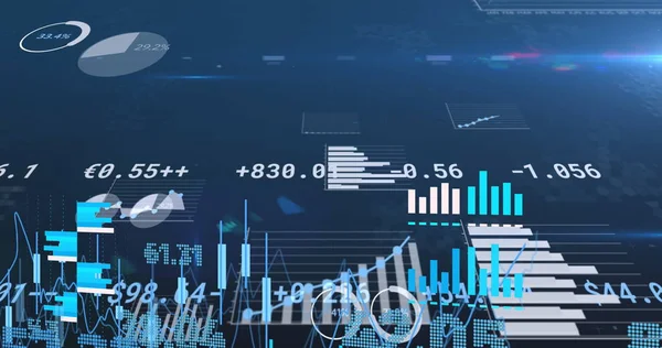 Immagine Dell Elaborazione Dei Dati Finanziari Con Numeri Sfondo Blu — Foto Stock