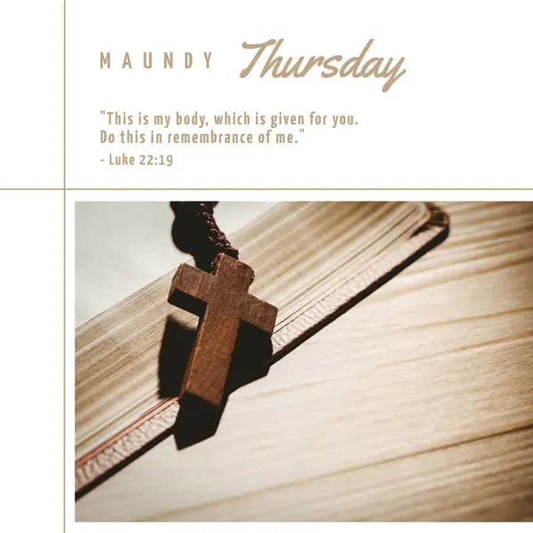 Composition of maundy thursday text over rosary and holy bible on white background. Maundy thursday tradition and religion concept digitally generated image.