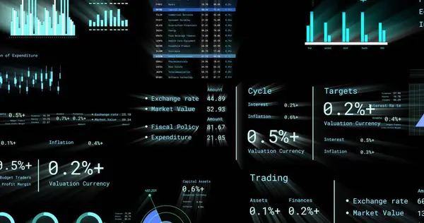 Image of financial data processing with numbers over black background. Global networks, business, finances, computing and data processing concept digitally generated image.