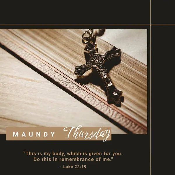 Composition Maundy Thursday Text Rosary Holy Bible Black Background Maundy — Stock Photo, Image